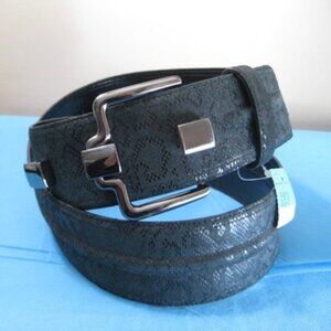 NWT Per Se Black Snakeskin Wide Leather Belt USA XXL